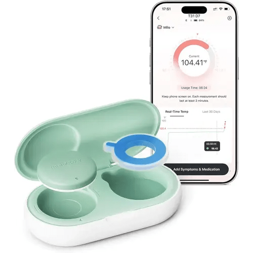 Momcozy Wearable Digital Thermometer for Baby, Medical-Grade Accurate Smart Thermometer, Instant Reads, APP Real-time Monitoring for Infants & Kids, Hypoallergenic 3M Stiker,Bluetooth, 180H Lasting