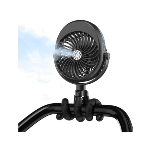 2025 Upgarded 4000mAh Misting Baby Stroller Fan, Rechargeable Battery Operated,Max 15Hrs Cooling,50ml Portable Water Sprayer Misting Fan with Flexible Tripod Clip on Car Seat Crib Treadmill Bunk Bed