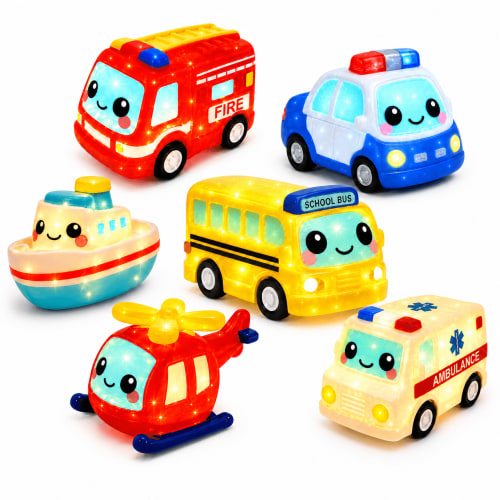 Vehicles Light Up Bath Toys, 6 Pack | Water-Activated Light Up Toys Flash & Change Color | Easy-Grip Baby & Toddler Bath Toys | Sensory Toys with Bath Lights for Kids Bath