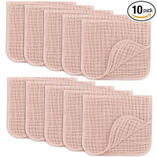 Comfy Cubs Muslin Burp Cloths 20x10" 10 Pack, Baby Burp Cloths - Blush