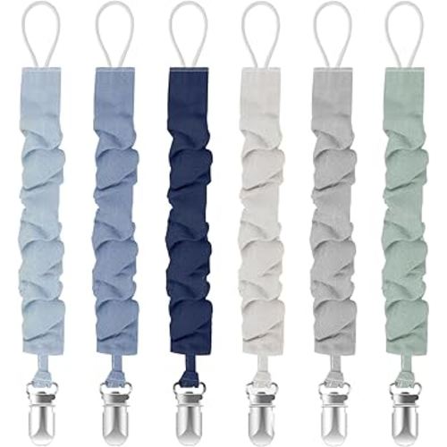 Pacifier Clips for Baby Boys and Girls, Pacifier Holders for Teething Relief and Baby Essentials, Safe for Newborns (6 Pack)