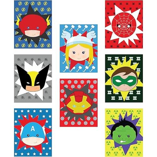 Children Inspire Design Kid's Playroom Decor, Superheros Eight 5x7 Set for Kids, Baby Boy Nursery Decor, Superman, Batman, Spiderman, Captain America, Superhero Wall Art, Marvel Wall Art