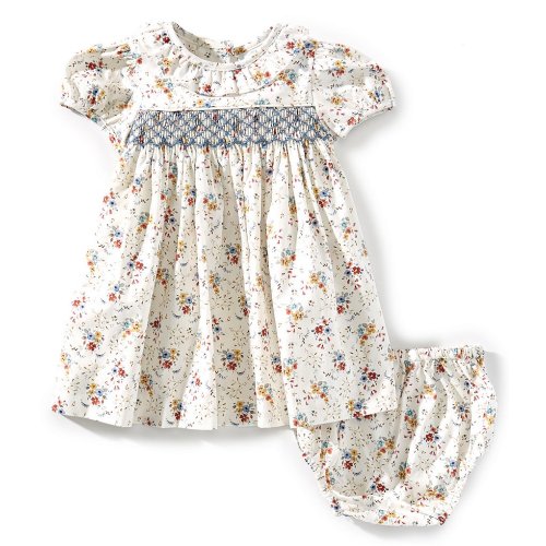 Edgehill Collection Baby Girls Smocked Peter Pan Collar Floral Dress