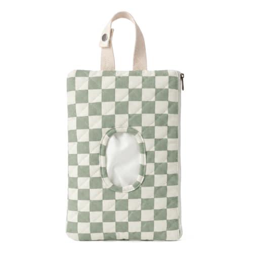 Quilted Green Plaid Baby Wipe Holder Fabric Wipes Organizer Bag with Handle Portable Wet Wipes Pouch for Baby Travel Home Car Stroller