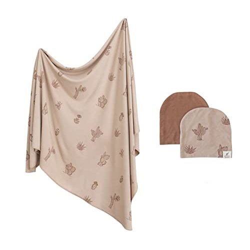 Leyl&Ari Stretchy Swaddle Blanket Hat Set | Receiving Blankets for Newborn Babies | Jersey Swaddle Blanket