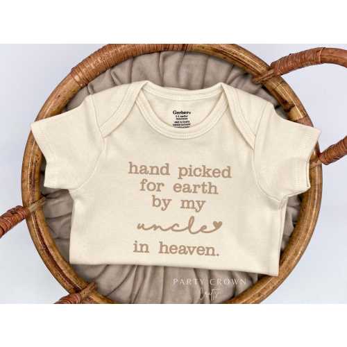 Embroidered hand picked for earth by my uncle in heaven Bodysuit • Custom Handpicked from Heaven Bodysuit • Pregnancy Announcement Bodysuit