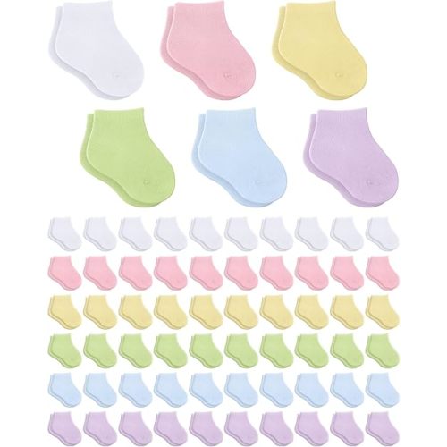 Jecery 60 Pairs Infant Newborn Socks Bulk Cotton Baby Unisex Socks Low Cut Stretch for Toddler Boys Girls
