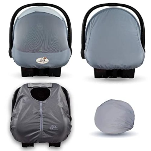 CozyBaby Combo Pack with Mesh Breathable Sun and Bug Cover and Lightweight Spring or Summer Cozy Cover for Baby Carriers, Glacier Gray