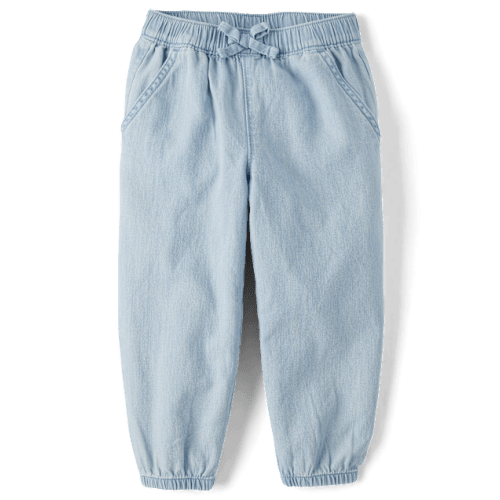 Baby And Toddler Girls Chambray Baggy Pull On Jogger Pants - Blue