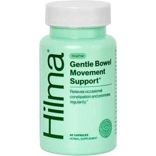Hilma Gentle Bowel Movement Supplements with Magnesium Citrate, Natural and Gentle Laxatives for Constipation w/Magnesium Citrate, Ginger, Anise and Bitter Orange, 46 Vegan Capsules