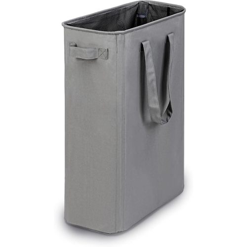 Slim Laundry Basket, Narrow Laundry Hamper with Handles, Collapsible Dirty Clothes Hamper, Tall Laundry Bin for Laundry Room, Dorm and Bedroom, 12.7 Gallons(48L) Grey