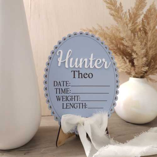 Baby Boy Birth Stat Sign | Custom Newborn Stats Wood Sign | Ribbon Bow Name Sign | Hospital Birth Announcement | Baby Photo Prop | Nursery