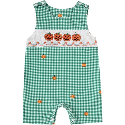 Baby Boy Summer Clothes Sleeveless Embroidery Dinosaur Gingham Retro Romper Jumpsuit Smocked Shortall