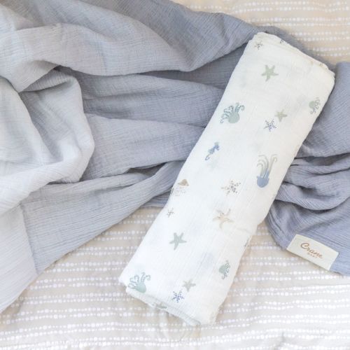 Cove Cotton Muslin Swaddle Blanket Set (Sea, Set of 2)Just a moment...