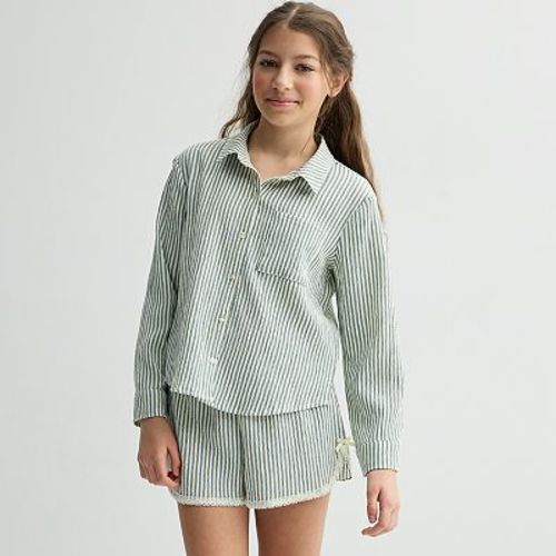 Girls 7-16 eyeshadow 2-Piece Long Sleeve Button-Up Top & Shorts Set