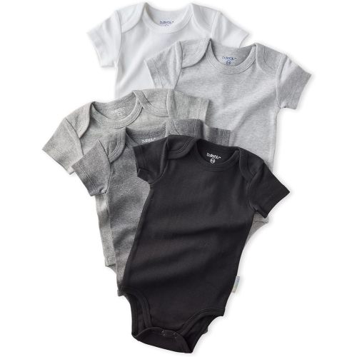 Butterblu Avery 5-Pack Short Sleeve Bodysuits​ 100% Organic Cotton for Baby Boys​ & Girls, Stone, 0-3 Months