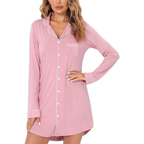 Anjue Long Sleeve Button Down Pajama Nightgowns for Women