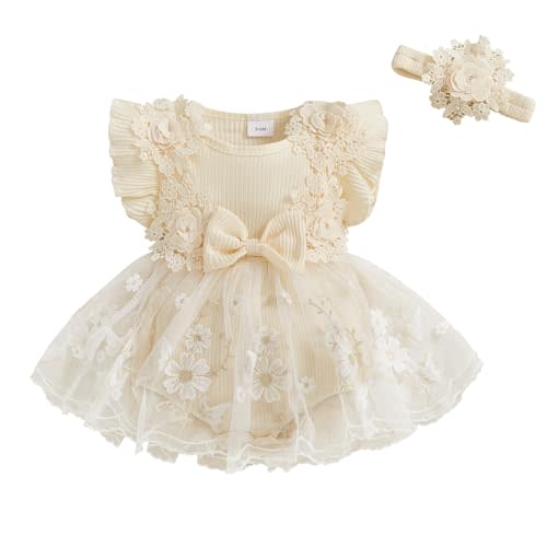 Douhoow Baby Girl Romper Dress Baby Dress Romper Flowers Lace Infant Girl Spring Summer Clothes with Headband
