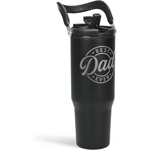 Best Dad Ever Tumbler 30oz, Stainless Steel Insulated Tumblers Travel Cup with Carry Handle & Flip Straw Lid, Gifts for Dad from Daughter Son, Dads Gift for Birthday Christmas Fathers Day