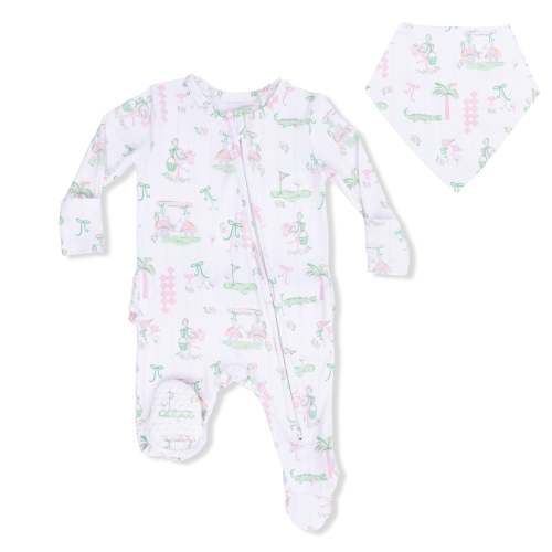 Pretty Golf - 2 Way Ruffle Back Zipper Footie & Bandana Bib Set – Angel Dear
