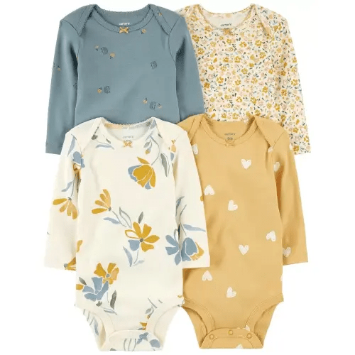 Baby 4-Pack Long-Sleeve Bodysuits - Yellow/Blue