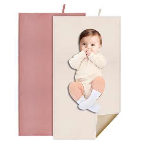 2 Pack Portable Diaper Changing Pad for Baby (Beige,Dusty Pink) | Wipeable & Lightweight Baby Diaper Changing Mat for Travel or at Home Use, Foldable Mat Fits Perfectly in Diaper Bag