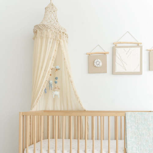 Crane Baby Kendi Macrame Boho Bed Canopy  - Beige