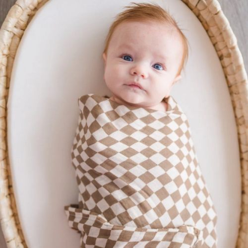 Muslin Swaddle Blanket - Toffee Checkered