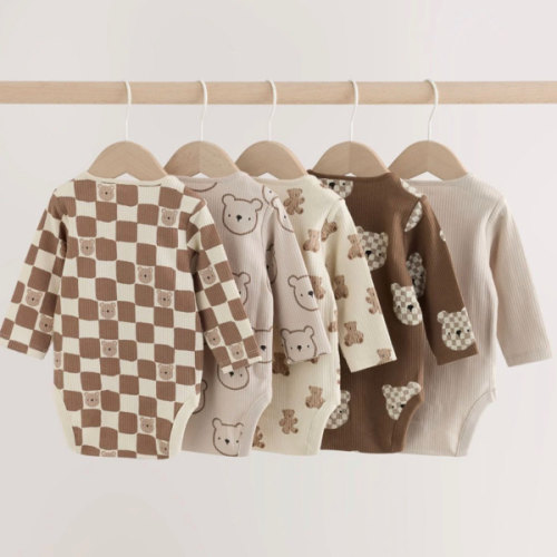 Brown Bear Long Sleeve Bodysuits 5 Pack