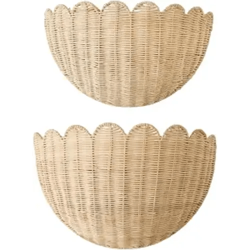 Scalloped Wall Hanging Shelves, Hand-Woven Wicker Wall Basket Decor, Boho Natural Rattan Decor – for Home, Living Room, Nursery Room (16 x 12 x 7 & 14 x 8 x 6 Inch)
