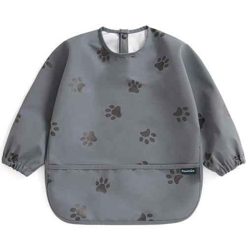 PewinGo Baby Bib with Long Sleeves Bib & BLW, Machine Washable & Soft and Skin-Friendly Material, Coverall Bibs for Baby Feeding, Waterproof and Easy to Clean, for Baby Infant Toddlers (Dark Grey)