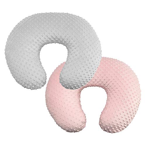 OWLOWLA 2Pack Nursing Pillow Cover Grey&Pink Nursing Pillow Covers Set Breastfeeding Pillow Slipcover Fits Naked Nursing Pillow for Baby Boy Girl(Silver Gray/Blush)