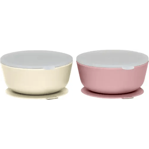 WeeSprout Suction Bowls for Baby & Toddlers (Set of 2) - 100% Silicone w/Plastic Lid - Leak Proof Feeding Supplies - Dishwasher & Microwave Safe Infant Dinnerware w/Extra Strong Base