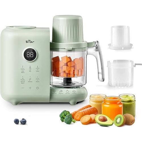 Bear Baby Food Maker with Two Layer Steam Baskets, One Step Baby Food Processor Steamer Puree Blender, Baby Food Mill with Bottle Warming Sterili-zing Auto Cleaning Function, BPA-Free