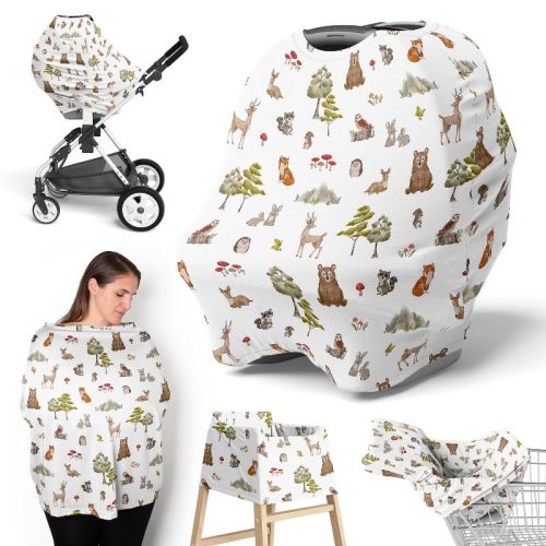 Sweet Jojo Designs Boy, Girl, Unisex/gender Neutral 5-in-1 Multi Use Baby Nursing Cover Watercolor Woodland Forest Animals Multicolor