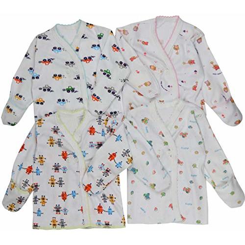 ToBeInStyle Babies' 4 Pack Relaxed Fit Short or Long Sleeve Button Up Kimono Tee Swaddle Shirt