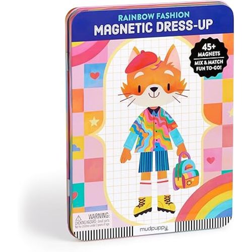 Mudpuppy Rainbow Fashion – Magnetic Dress Up Game with Illustrated Rainbow Scenes Including 2 Furry Characters and Over 40 Mix and Match Magnets Perfect for Travel