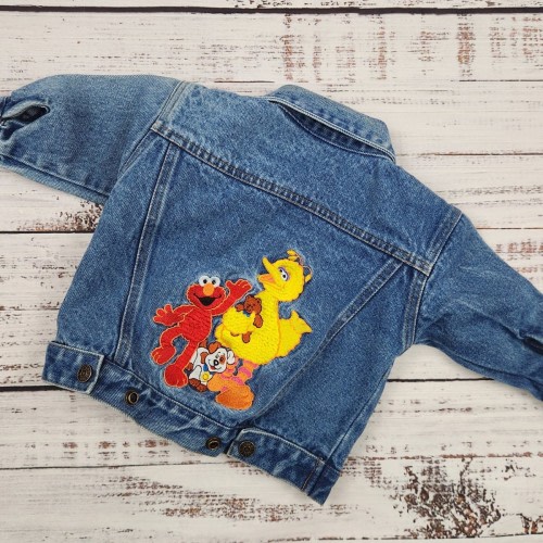 Sesame Street 12M Denim Jacket Big Bird Elmo Embroidered Jean Coat Vintage Y2K