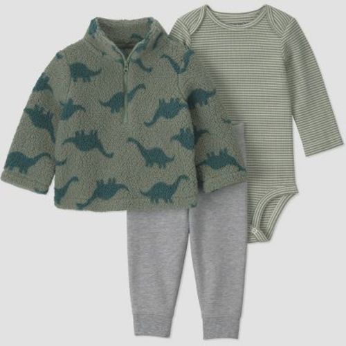 Carter's Just One You® Baby Boys' 3pc Dinosaur Quarter Zip, Long Sleeve Bodysuit and Joggers Set - Green Newborn