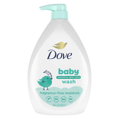 Baby Dove Sensitive Skin Care Baby Wash For Baby Bath Time Fragrance Free Moisture and Hypoallergenic, Washes Away Bacteria, 34 fl oz