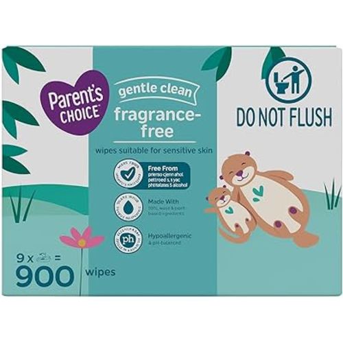Parent’s Choice Fragrance-Free Baby Wipes – 900 Count, Flip-Top Packs, Hypoallergenic, Non toxic, Alcohol & Fragrance Free, pH-Balanced with Aloe & Vitamin E.