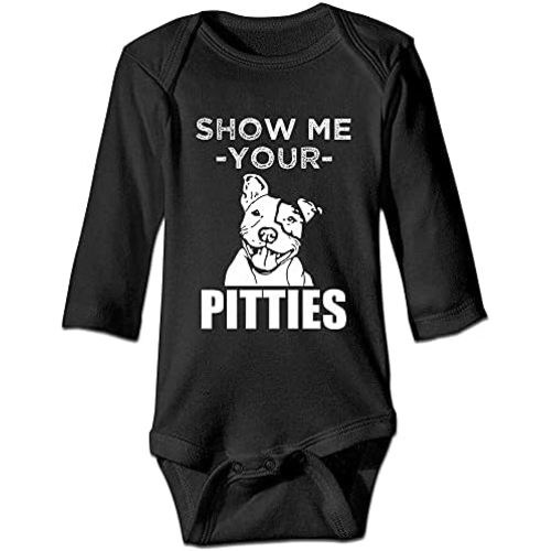 DOQOSESHY Show Me Your Pitties Pitbull Baby Climbing 0-24 Months Bodysuit, Long Sleeve-white