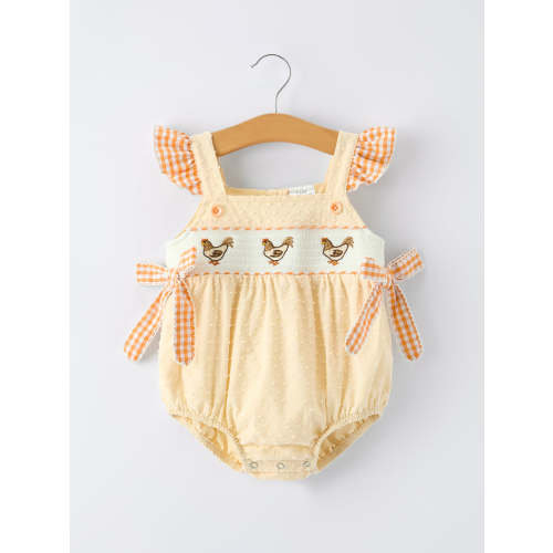 Farm Girl Chicken Smocked Bow Ruffle Romper – Rylee Faith Designs
