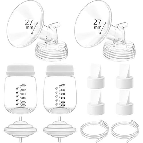 27mm Pump Parts Compatible with Spectra S1/S2/9 Plus,Spectra Replacement Pump Parts,Full Set Replace Include 27mm Flange, Duckbill Valve, Backflow Protector, Tubing and Bottle