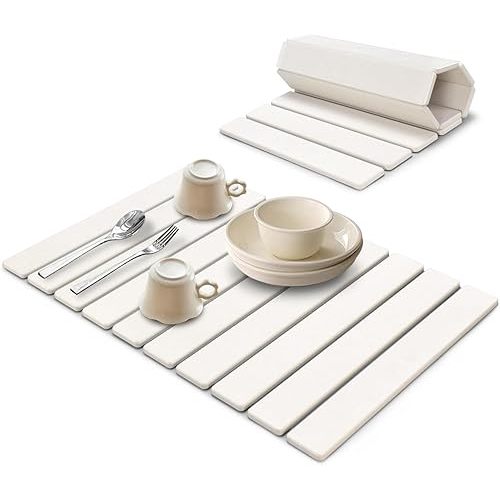 Large Stone Dish Drying Mats for Kitchen Counter, Eco - Friendly Diatomaceous Stone Mats, Non - Slip Collapsible Absorbable Stone Dish Drying Mat for Multi - Purpose, Match Any Countertop, 24"×16"