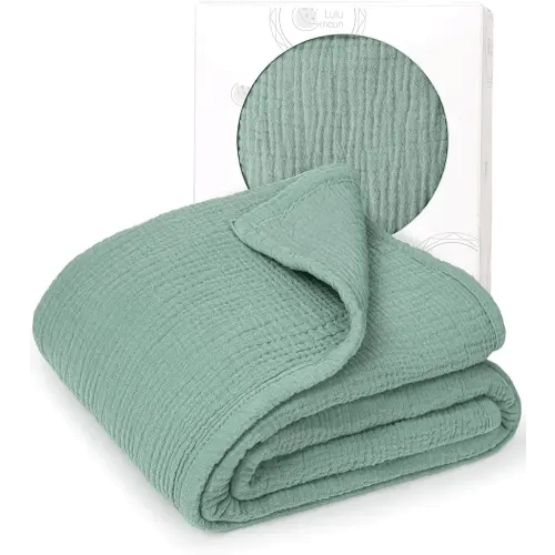 Lulu moon Muslin Quilt Blanket, Crib Blanket for Baby and Toddler,47x47 Inches(Lotus Leaf)