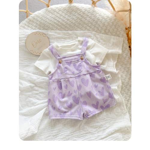 SHEIN Newborn Baby Girls Cute Versatile Pink Heart Romper Jumpsuit, Summer