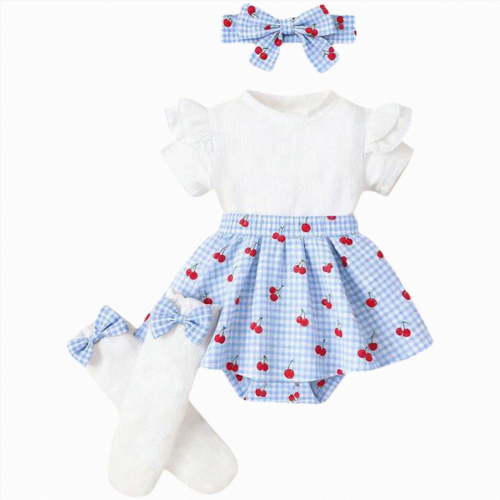 Gubotare Baby Girls Summer Dress Baby Outfit Newborn Girl Summer Clothes Short Sleeve Romper Romper 0 3 6 9 12 18 24 Months (Blue,9-12 Months)