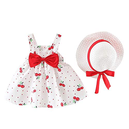 Baby Girls Summer Dresses Sleeveless Princess Clothes Infrant Cherry Polka Dot Tank Skirt Bow Hat Outfit Set 2Pcs