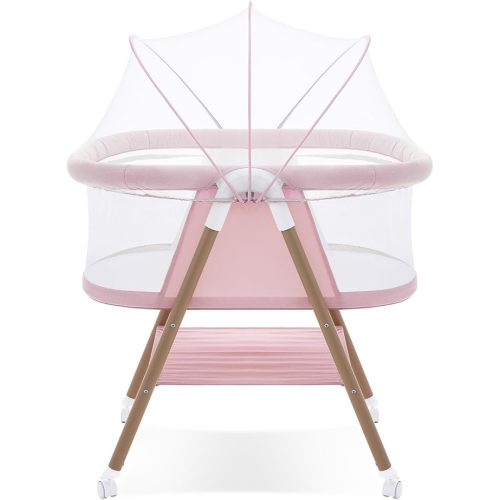 GYARING Baby bassinets,3 in1 Baby Crib, Sturdy, Portable & Easy to Assemble,Mosquito net and Portable Bag Included. (Pink)